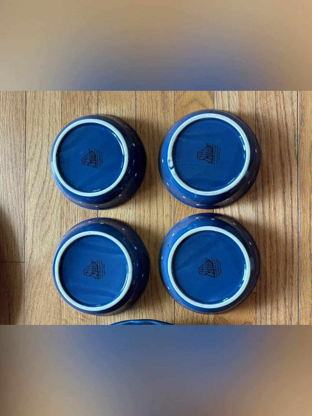 Nantucker Blue Holiday Stocking Ceramic Pie Pan Bowl Set NWOT
